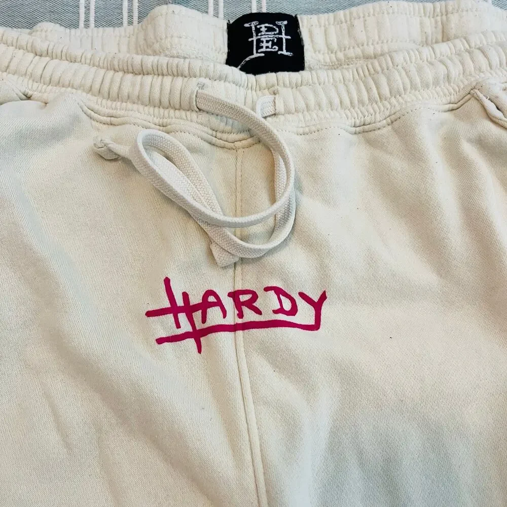 Ed Hardy Retro Tiger Fleece Sweat Shorts Off-White Cream Mens Size XL